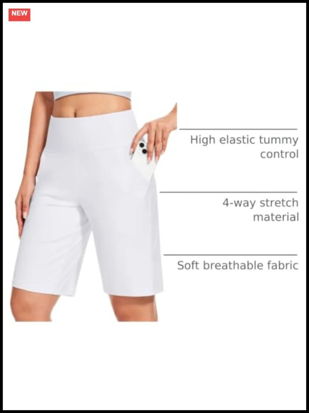 High Waisted Bermuda Shorts Knee Length with Pockets Athletic Lounge Yoga